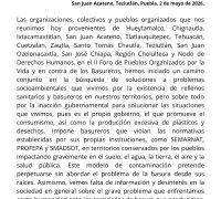 PRONUNCIAMIENTO DEL II FORO DE PUEBLOS ORGANIZADOS POR LA VIDA Y EN CONTRA DE LOS BASUREROS
