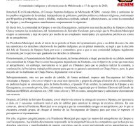 La comunidad de Opopeo se moviliza, exigen que el Ayuntamiento de Salvador Escalante saque las manos de su autonomía #CSIM 
